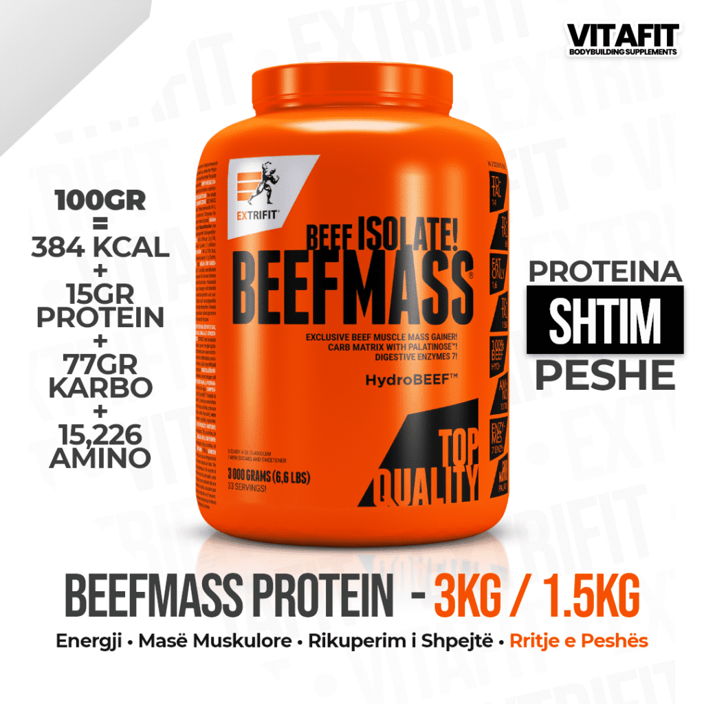 Suplemente per rritje mase muskulore dhe shtim peshe, beefmass protein nga Vitafit.