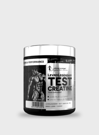 Kevin Levrone Levro Legendary Test Creatine është një suplement i fortë në formë pluhuri, i dizajnuar për të mbështetur rritjen e forcës, performancën në stërvitje dhe rikuperimin pas ushtrimeve të rënda. Ky produkt kombinon kreatinë monohidrat, acid D-aspartik (DAA) dhe ekstrakt Tribulus terrestris, formulë që ndihmon jo vetëm fuqinë, por edhe energjinë dhe mbështetjen anabollike.