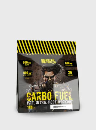 CARBO FUEL Energji për të gjitha grupet e muskujve e pasur me BCAA, AAKG dhe Beta-Alanine, karbohidrate të thjeshta dhe komplekse. Mos mendoni se sa energji jeni duke shpenzuar gjatë stërvitjeve.Falë AAKG-së, enët e gjakut zgjerohen dhe janë në gjendje të furnizojnë me më shumë oksigjen dhe beta-alanine muskujt tuaj të cilat ndikojnë pozitivisht në qendrueshmërinë tuaj. Carbofuel gjithashtu përmbanë edhe BCAA për t’i mbrojtur muskujt tuaj gjatë stërvitjeve të rënda.