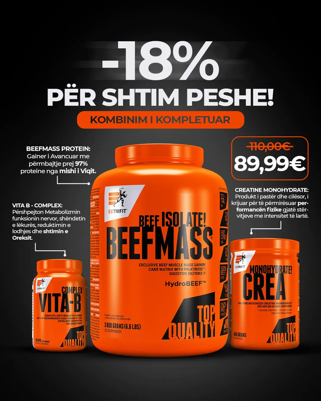 Shtesa Ushqimore per Sportist 22 Produkte per shtim peshe me zbritje, proteine, kreatine, vitamina